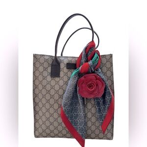 Gucci Tote, Leather Trim,Flat Handles, Open Top